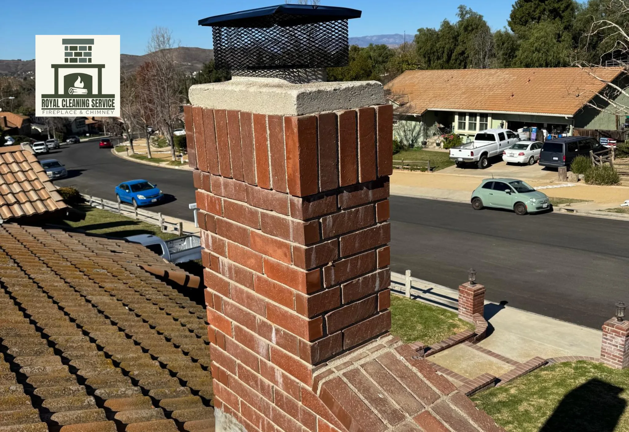 Chimney tuckpointing in Los Angeles — mortar joint repointing by Royal Cleaning Service professional masons
