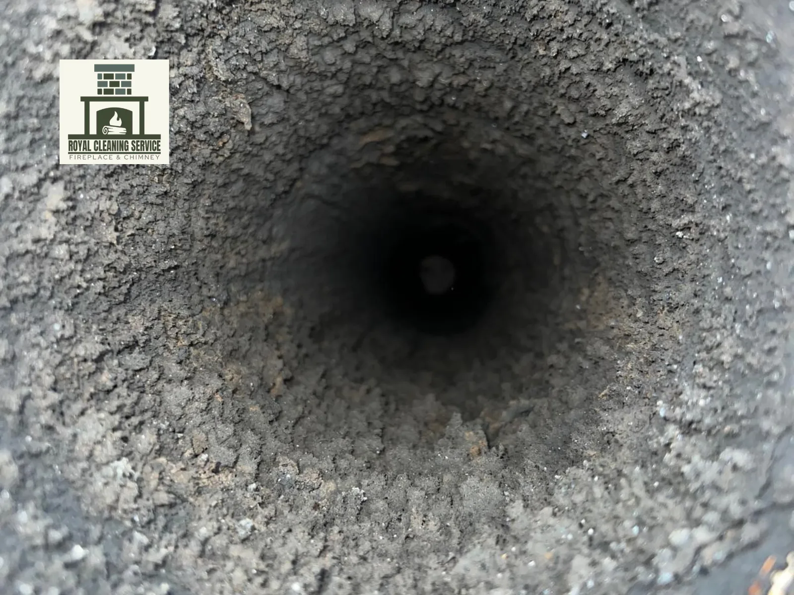 Residential chimney service image illustrating creosote buildup and sweep maintenance