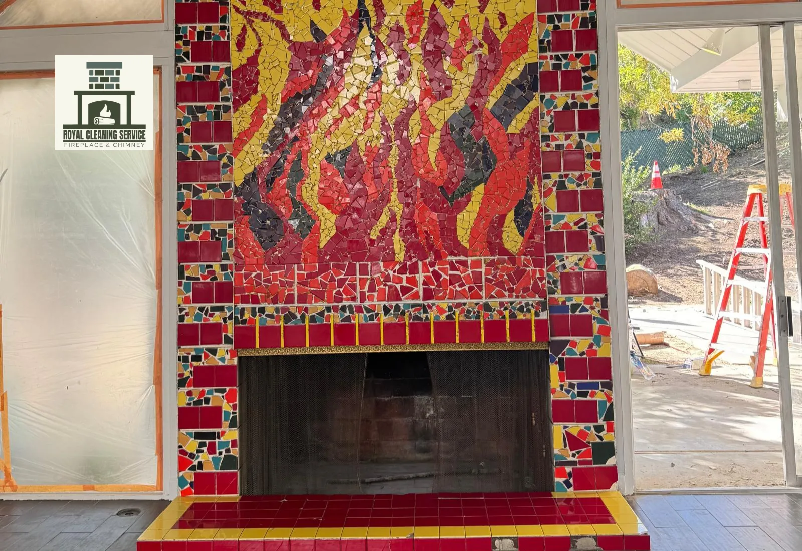 Royal Cleaning Service technician inspecting a Los Angeles fireplace chimney