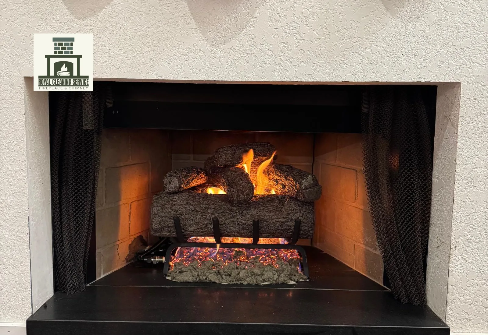 Royal Cleaning Service technician inspecting a Manhattan Beach luxury home fireplace chimney